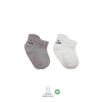 Luz&Pos 2li Sneakers Smile Penye Çorap Bs20106 Gri Ekru
