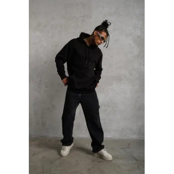 Luz&Pos 3 İplik Kapşonlu Sweatshirt Hoodie - Siyah