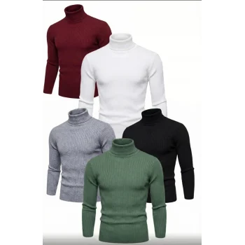 Luz&Pos 5li Siyah, Beyaz, Bordo, Gri, Haki Unisex Kaşkorse Boğazlı Full Likralı Fitilli Body Kazak