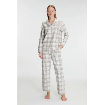 Luz&Pos Anıl Kare Desenli Pamuklu Gömlek Pijama Takımı