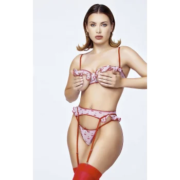 Luz&Pos Arias Closet Göğüs Bölgesi Açık Kiraz Desenli Fantezi Jartiyer Takım