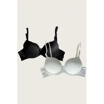 Luz&Pos Arias Closet Siyah-beyaz 2li Mikro Kumaş Push Up Dolgulu Balenli Günlük Destekli Sütyen