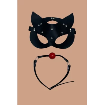 Luz&Pos Arias Closet Siyah Deri Maske Ve Ağız Topu Herness Aksesuar