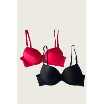 Luz&Pos Arias Closet Siyah-kırmızı 2li Mikro Kumaş Push Up Dolgulu Balenli Günlük Destekli Sütyen