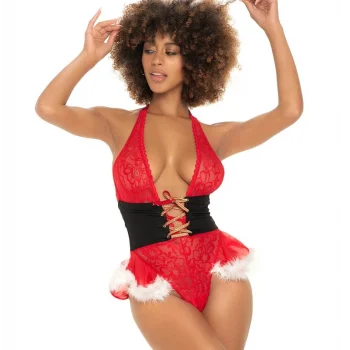 Luz&Pos Arias Closet Yılbaşı Özel Kırmızı Dantel Detaylı Fantezi Kostüm