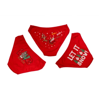 Luz&Pos Arias Closet Kırmızı Yılbaşı Desenli 3lü Pamuklu Külot Takımı