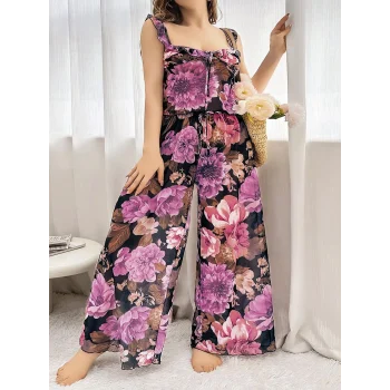 Luz&Pos Arias Closet Özel Tasarım Büyük Beden Çiçek Desenli Bol Kesim 2li Pijama Takımı