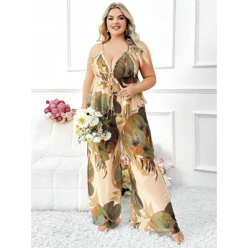 Luz&Pos Arias Closet Özel Tasarım Büyük Beden Çiçek Desenli İnce Askılı 2li Pijama Takımı