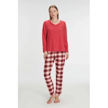 Luz&Pos Arias Closet Pamuklu Kışlık Kare Desenli Uzun Kol Pijama Takımı