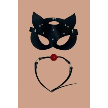 Luz&Pos Arias Closet Siyah Deri Maske Ve Ağız Topu Herness Aksesuar