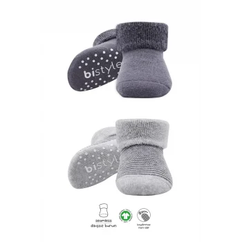 Luz&Pos Çemberli Kaymaz Havlu Soket Çorap 2li  Gri-antrasit