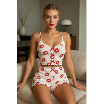 Luz&Pos  Dudak Desenli Şortlu Pijama Takımı