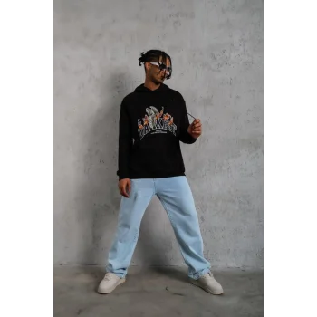 Luz&Pos Erkek Dankes Baskılı Kapüşonlu Sweat - Siyah