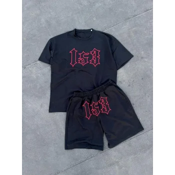 Luz&Pos Erkek Nakış İşlemeli Şortlu Takım - Siyah