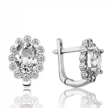 Luz&Pos Gümüş Beyaz Çiçek Desenli J Kadın Küpe