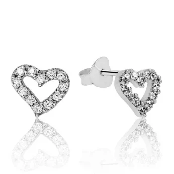 Luz&Pos Gümüş Beyaz Kalpli Çivili Küpe