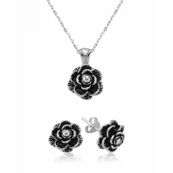 Luz&Pos Gümüş Çiçek Bayan Set