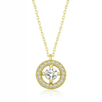 Luz&Pos Gümüş Gold Minimal Yuvarlak Tektaş Kadın Kolye