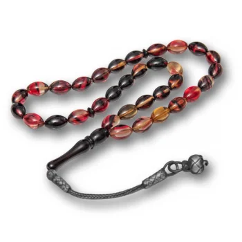 Luz&Pos Gümüş Kazaz Püsküllü Sarı Siyah Kırmızı Sıkma Kehribar Tesbih