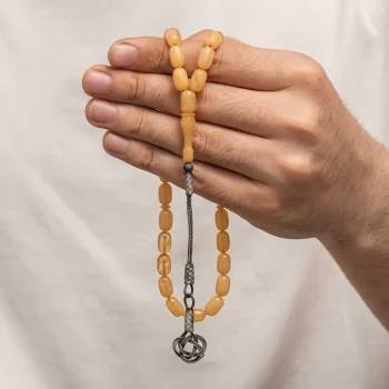 Luz&Pos Gümüş Kazaz Püsküllü Sıkma Kehribar Tesbih