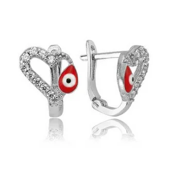 Luz&Pos Gümüş Kırmızı Kalpli Çocuk Küpesi