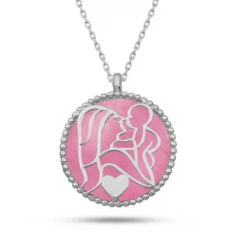 Luz&Pos Gümüş Pembe Sedef Taşlı Anne Çocuk Sevgisi Kolye