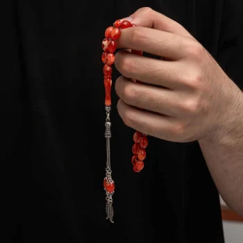 Luz&Pos Gümüş Püskül Sıkma Kehribar Tesbih