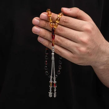 Luz&Pos Gümüş Püskül Sıkma Kehribar Tesbih