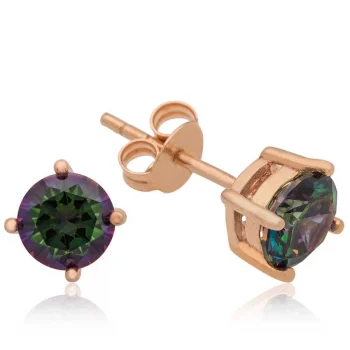 Luz&Pos Gümüş Rose 6 Mm Mistik Topaz Çivili Küpe