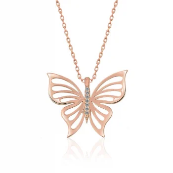 Luz&Pos ​gümüş Rose Bahar Kelebeği Bayan Kolye