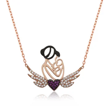 Luz&Pos Gümüş Rose Kalpli Anne Ve Çocuk Kolye