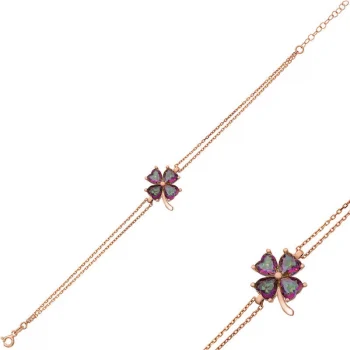 Luz&Pos Gümüş Rose Mistik Topaz Yonca Bayan Bileklik