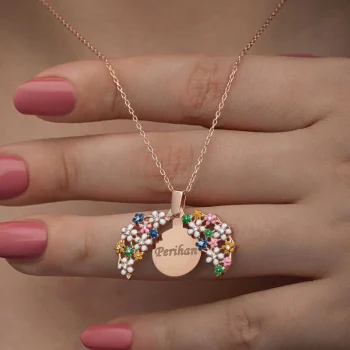 Luz&Pos Gümüş Rose Renkli Çiçek Kişiye Özel Kadın Kolye