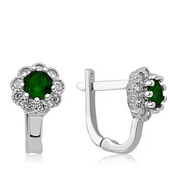 Luz&Pos Gümüş Yeşil Çiçek Desenli Yuvarlak J Kadın Küpe