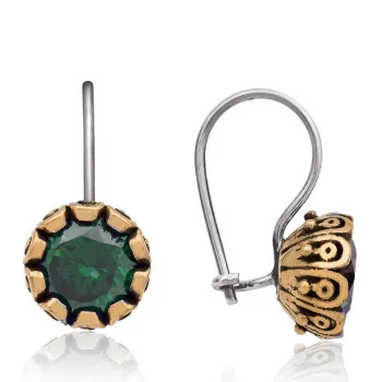 Luz&Pos Gümüş Yeşil Yuvarlak Otantik Kadın Küpe