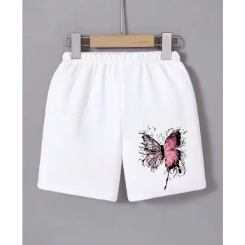 Luz&Pos Kadın Beli Lastikli Baskılı Mini Şort - Beyaz