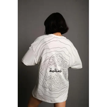 Luz&Pos Kadın Bisiklet Yakalı Sırt Baskılı Oversize T-shirt - Beyaz