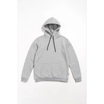 Luz&Pos Kadın Uzun Kol Kapşonlu Basic Sweatshirt Hoodie - Gri