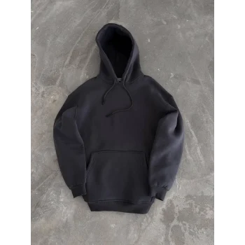 Luz&Pos Kapüşonlu Üç İplik Penye Basic Sweatshirt - Füme