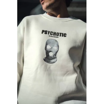 Luz&Pos Kışlık Bisiklet Yaka Baskılı Sweatshirt - Beyaz