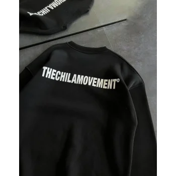 Luz&Pos Kışlık Bisiklet Yaka Oversize Baskılı Sweatshirt - Siyah