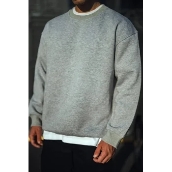 Luz&Pos Kışlık Bisiklet Yaka Üç İplik Basic Sweatshirt - Gri