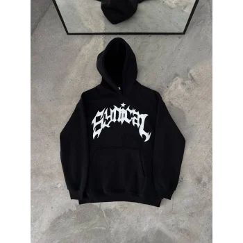 Luz&Pos Kışlık Kapüşonlu Baskılı Oversize Sweatshirt- Siyah