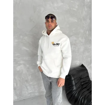 Luz&Pos Kışlık Üç İplik Kapüşonlu Sweatshirt - Beyaz