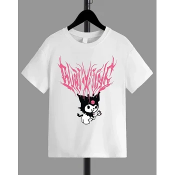 Luz&Pos Kız Çocuk Bisiklet Yaka Baskılı T-shirt - Beyaz