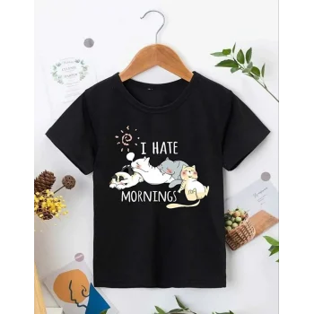 Luz&Pos Kız Çocuk Bisiklet Yaka Baskılı T-shirt - Siyah