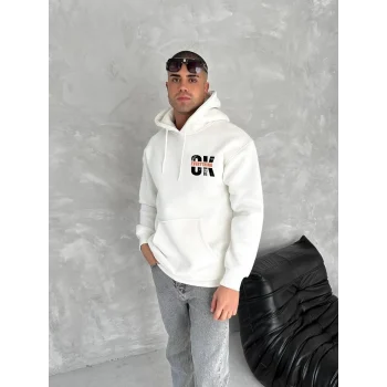 Luz&Pos Oversize Üç İplik Kapüşonlu Sweatshirt - Beyaz