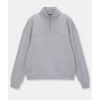 Luz&Pos Oversize Yarım Farmuarlı Yakalı Basic Sweatshirt - Gri