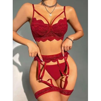 Luz&Pos Transparan Bordo Dantel İşlemeli Sütyenli Jartiyer Takımı