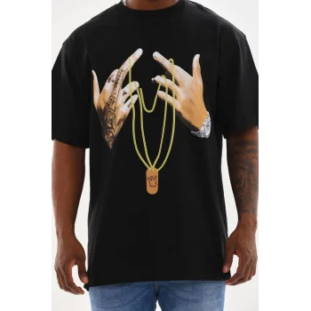 Luz&Pos Unisex Baskılı Oversize T-shirt - Siyah